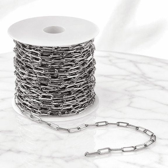 Paperclip Chain for Jewelry Making, Tutuviw 33FT Stainless Steel Oval Link Chain Spool, Unfinished Bulk Cable Chain Roll for DIY Necklace, Pendant Jewelry Craft Supplies, Silver