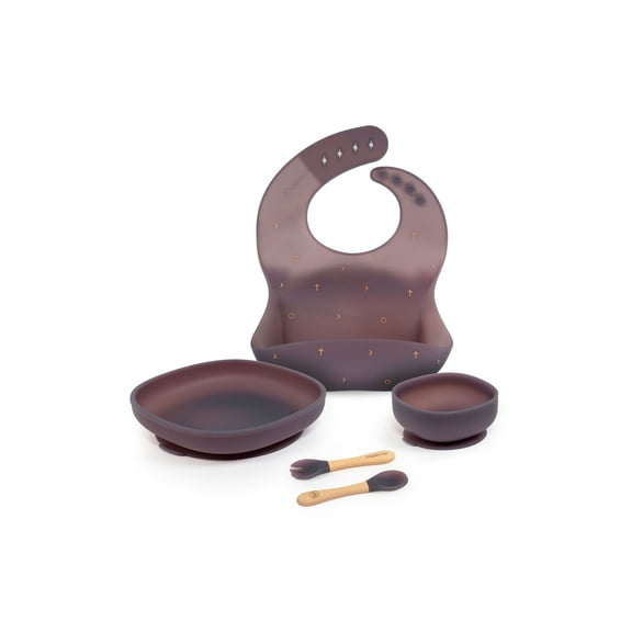 Paperclip Color-Changing Baby Feeding Kit with Silicone Bib, Bowl, Plate and Spoon & Spork Set, 5 Piece