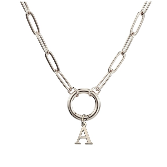 Paperclip Link Circle Carabiner Intial Letter Charm Holder Necklace for Women Stainless Steel 20" Ginger Lyne
