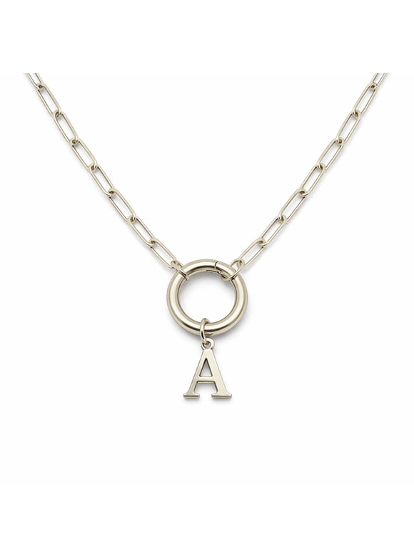 Paperclip Link Circle Carabiner Intial Letter Charm Holder Necklace for Women Stainless Steel 20" Ginger Lyne