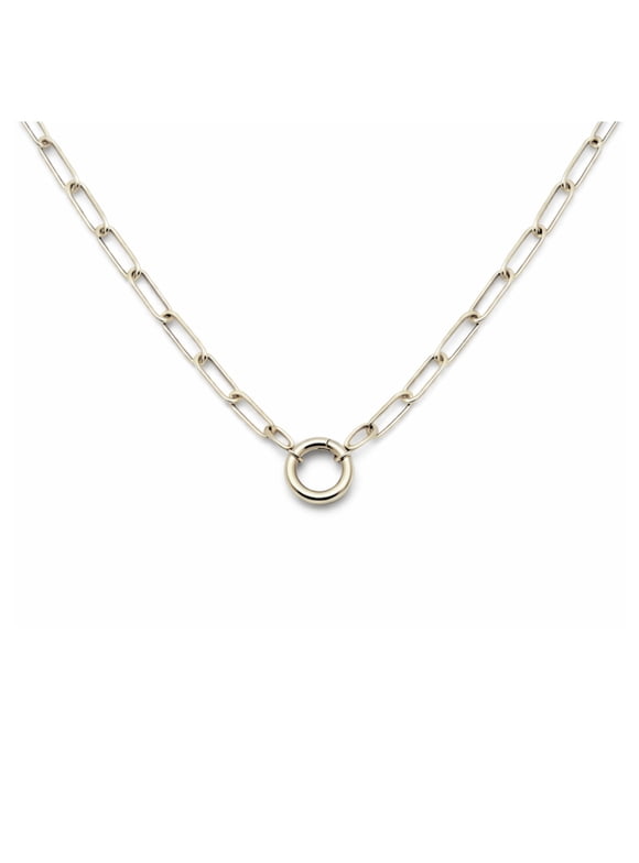 Paperclip Link Carabiner Circle Charm Holder Necklace for Women Stainless Steel 18"-20" Ginger Lyne Collection