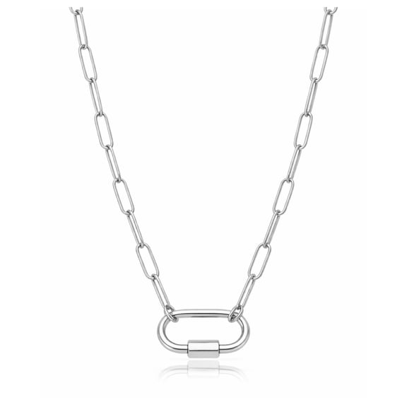 Paperclip Link Oval Carabiner Charm Holder Necklace for Women Stainless Steel 16"-18" Ginger Lyne Collection