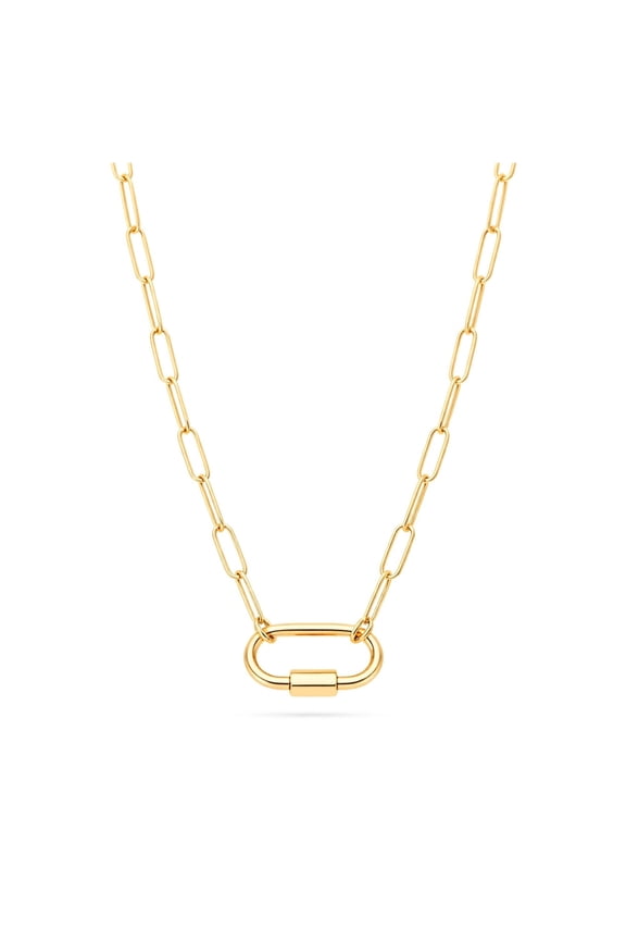 Paperclip Link Oval Carabiner Charm Holder Necklace for Women Stainless Steel 16"-18" Ginger Lyne Collection