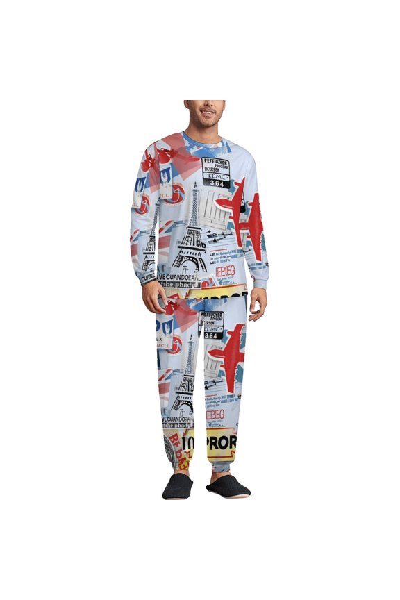 Paperclip Men's Pajama Set Sleepwear Pjs Lightweight Long Sleeve Crewneck Shirts and Bottoms Soft Comfy Sleep Sets XS