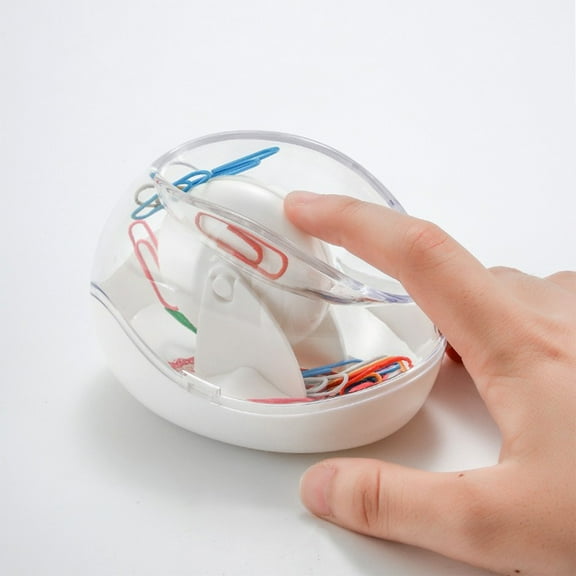 Paperclip Stand with Magnetic Roller, Desktop Paperclip Dispenser, Cute Organizer for Office and Home, Clear Lid and Non-Slip Base, Portable Compact Design, Easy-Access Magnetic Rolling Wheel