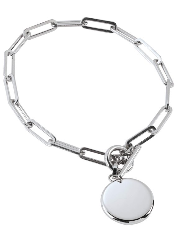 Paperclip Toggle Bracelet - Stylish Metal Bracelet with Fashionable Paperclip-Style Links and Circular Charm - One Size Fits Most - Ideal for Gifting on Birthdays, Graduations, Holidays, and More - B