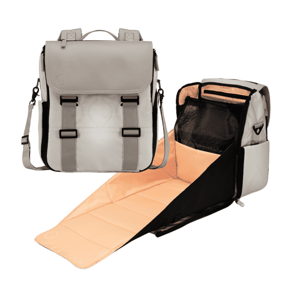 Paperclip Willow Diaper Bag Backpack with Fold-Out Changing Station, Mushroom Beige