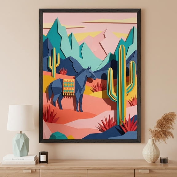 Papercraft Horse Desert Cactus Wall Decor Unframed Paper Print