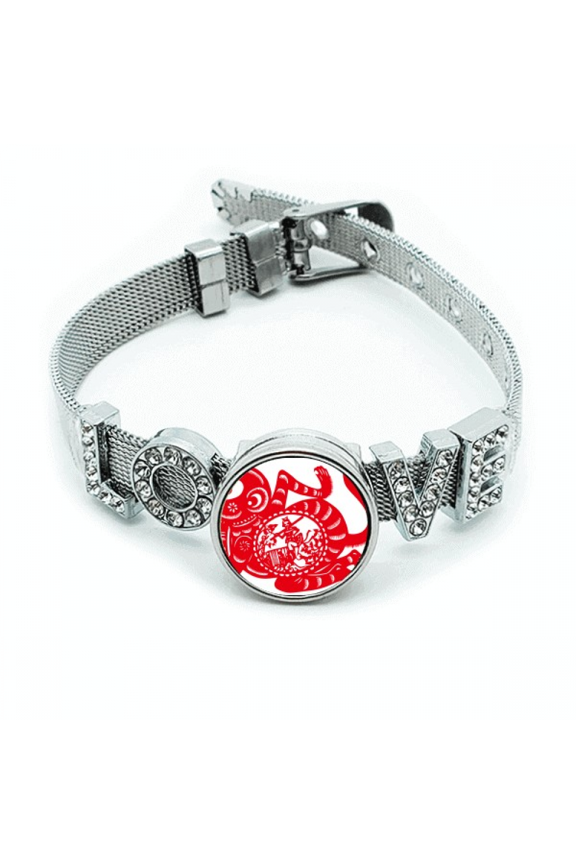 Papercut China Chinese Zodiac Monkey Art Bracelet Wristband Crystal Love Adjustable Bangle