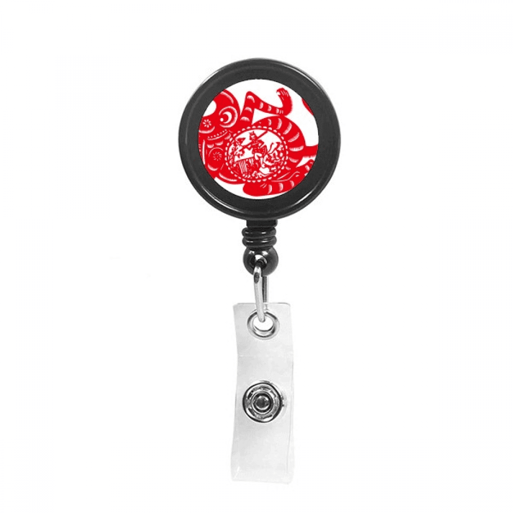 Papercut China Chinese Zodiac Monkey Art Retractable Keychain Badge Holder ID Badge