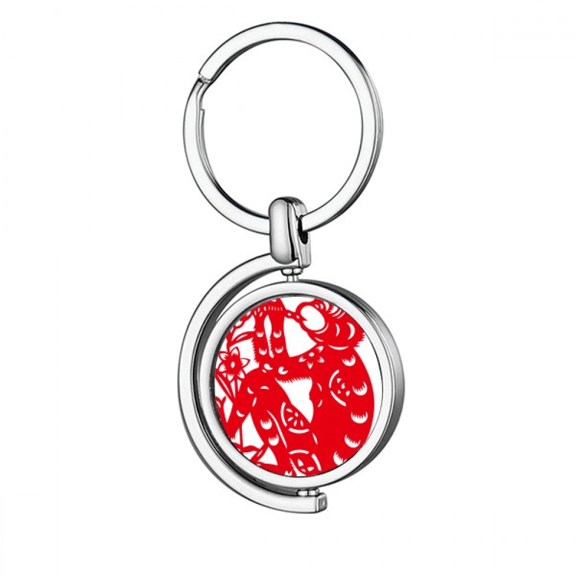 Papercut Zodiac Monkey China Flowers Rotating Keychain Metal Keyring Holder