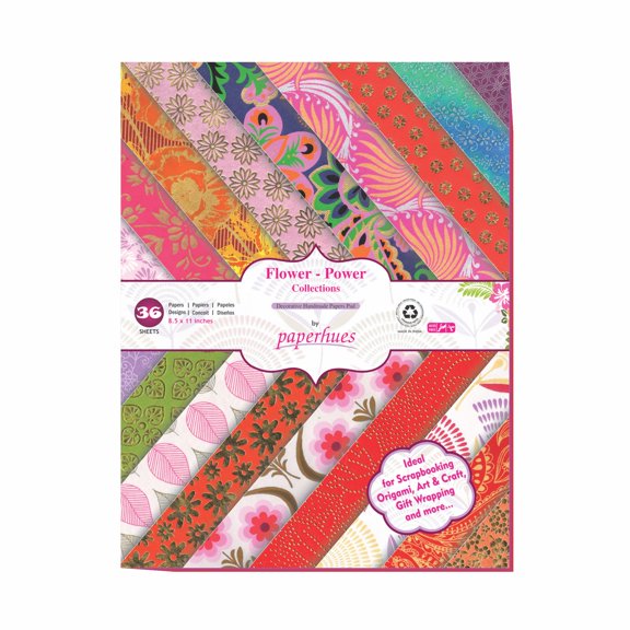 Paperhues Flower Power Handmade Scrapbook Papers 8.5x11" Pad, 36 Sheets.