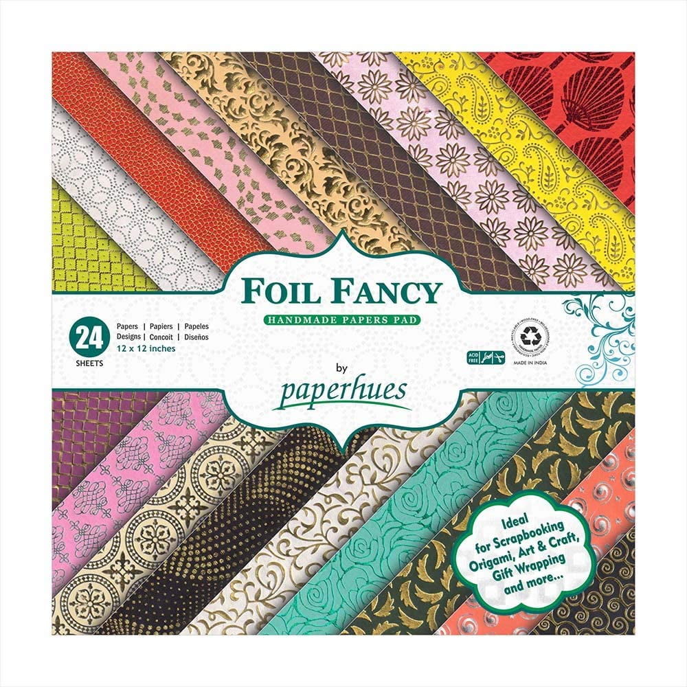 Paperhues Foil Fancy Collection Handmade Scrapbook Papers 12x12" Pad, 24 Sheets.