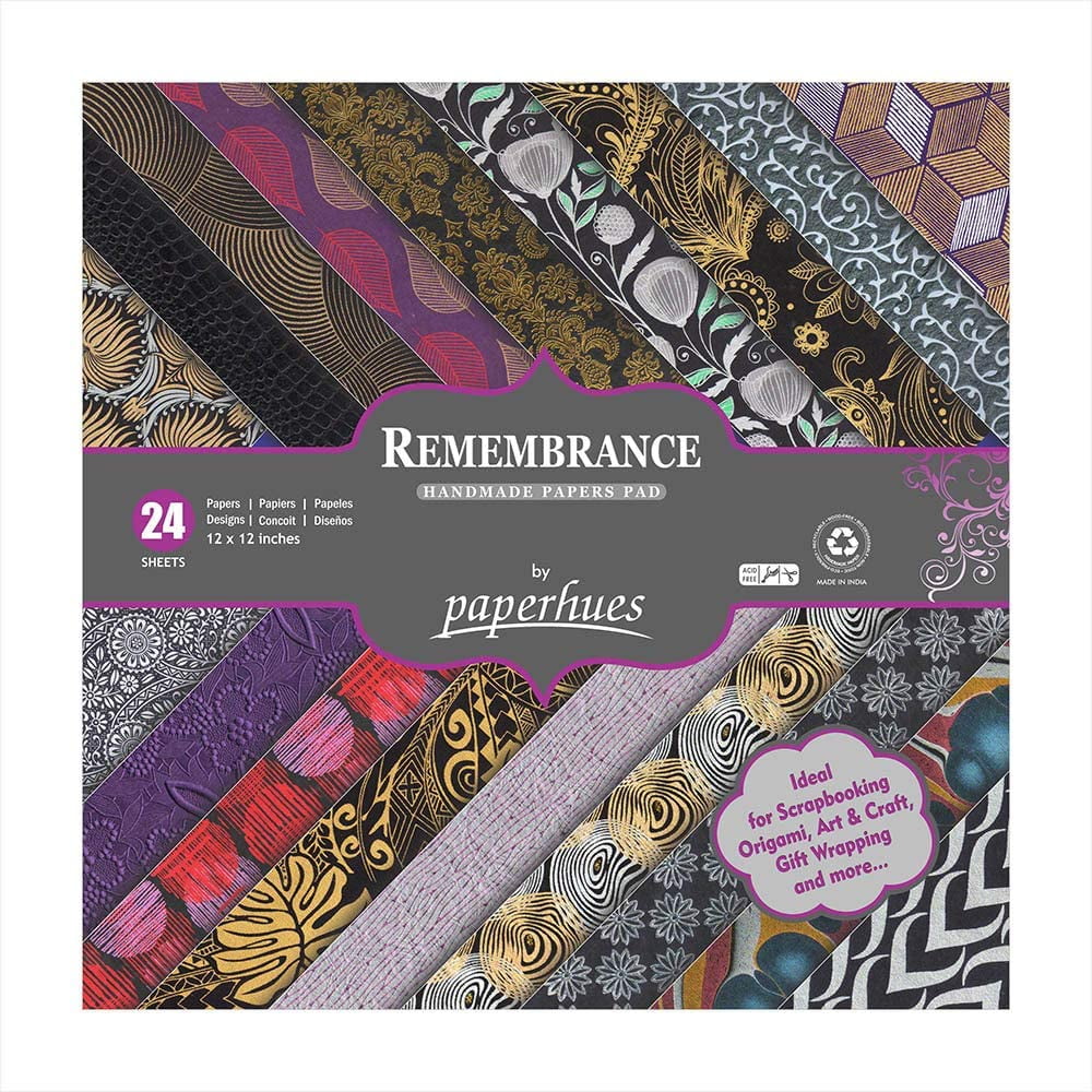 Paperhues Remembrance Handmade Scrapbook Collection Papers 12x12" Pad, 24 Sheets.