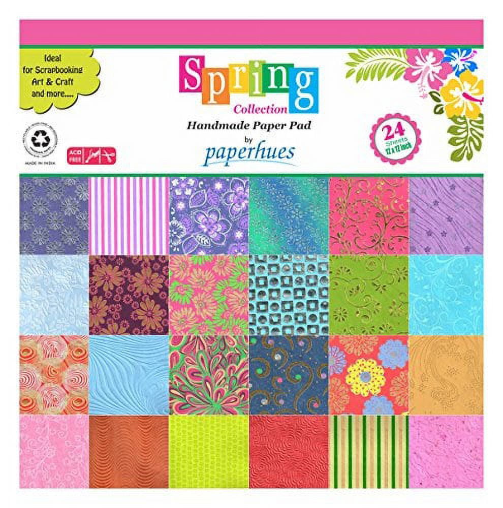Paperhues Spring Blossom Collection 12x12" Pad, 24 Sheets. Decorative Specialty Handmade Origami Papers for Gift Wrap, Cards, Sc