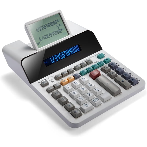 Paperless Printing Desk w/Check and Correct, Large 12-Digit LCD Primary Display, Printing /Adding Machine with Scrolling LCD Display Replacing Paper (EL-1901)