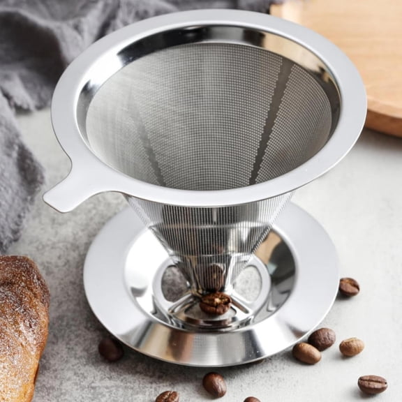 Paperless pouring coffee dropper, slow dripping paperless coffee filter paper, pouring coffee machine (1-2 cups), dual mesh design with manually reusable conical filter paper, easy to clean,,Silver