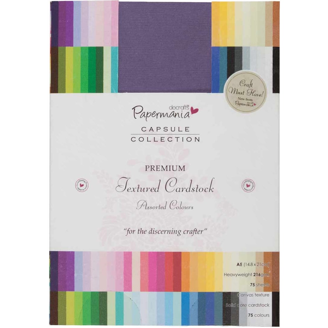 docrafts Papermania Premium Textured Solid Cardstock Pack A5, Multicolor,  75-Pack