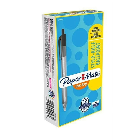 Papermate 1951254 1 mm Inkjoy 100 RT Retractable Ballpoint Pen, Black - Pack of 12