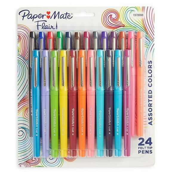 Papermate 1978998 0.7 mm Point Guard Flair Bullet Point Stick Pen, Assorted Colors - 24 per Set