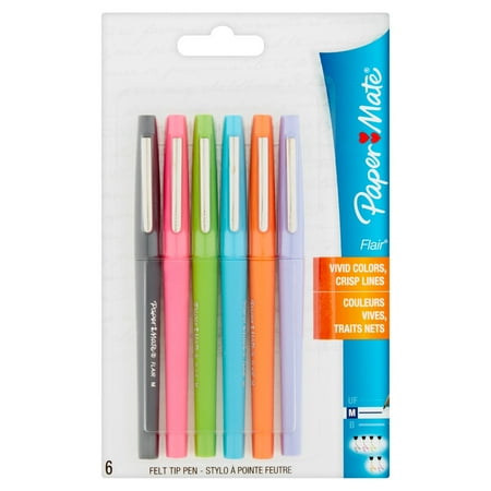 Papermate Flair Assorted Ink Medium Point Felt Tip Pen, 6 pack