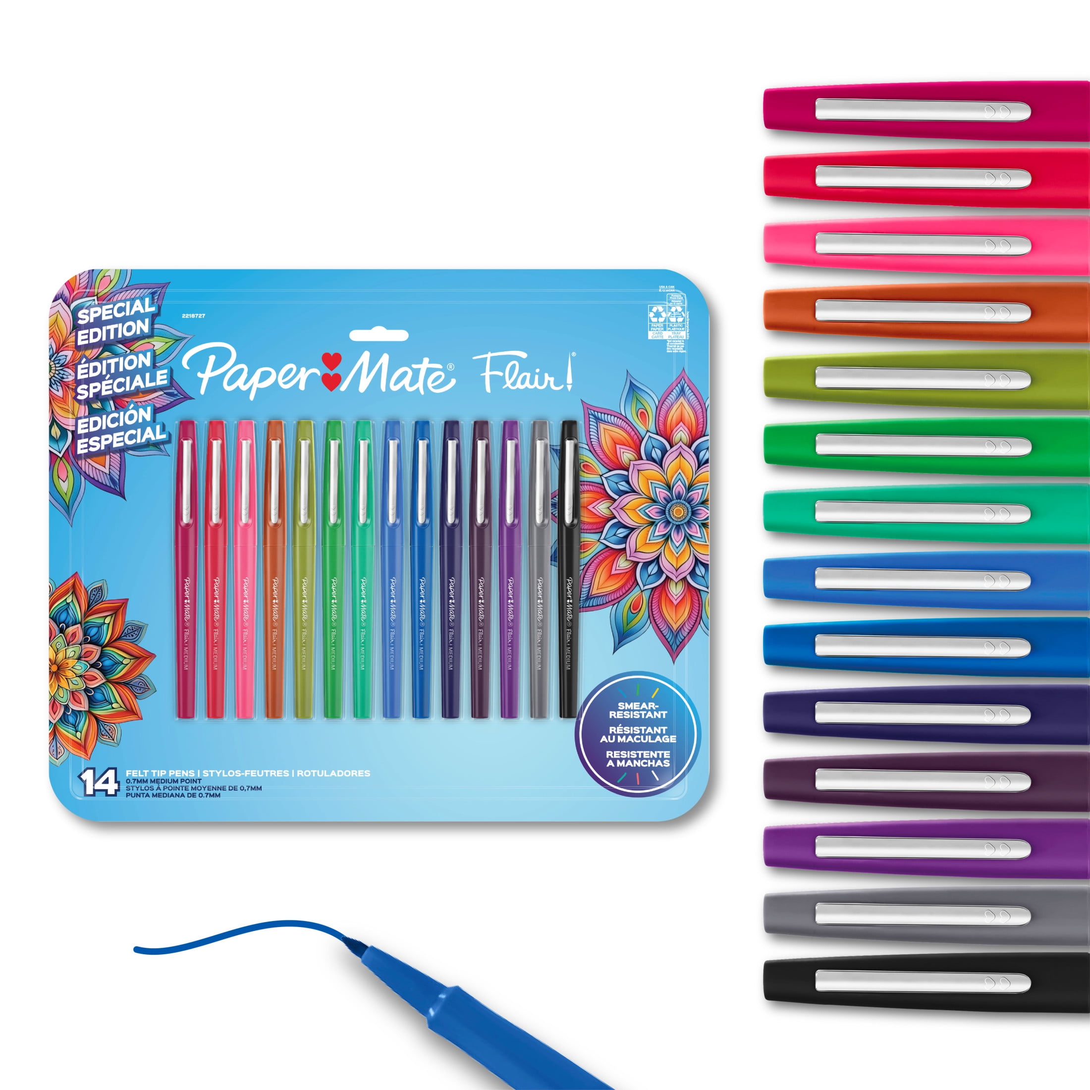 Paper Mate Flair Felt Tip Pens, Medium Point (0.7mm), Assorted Colors, 14 Count
