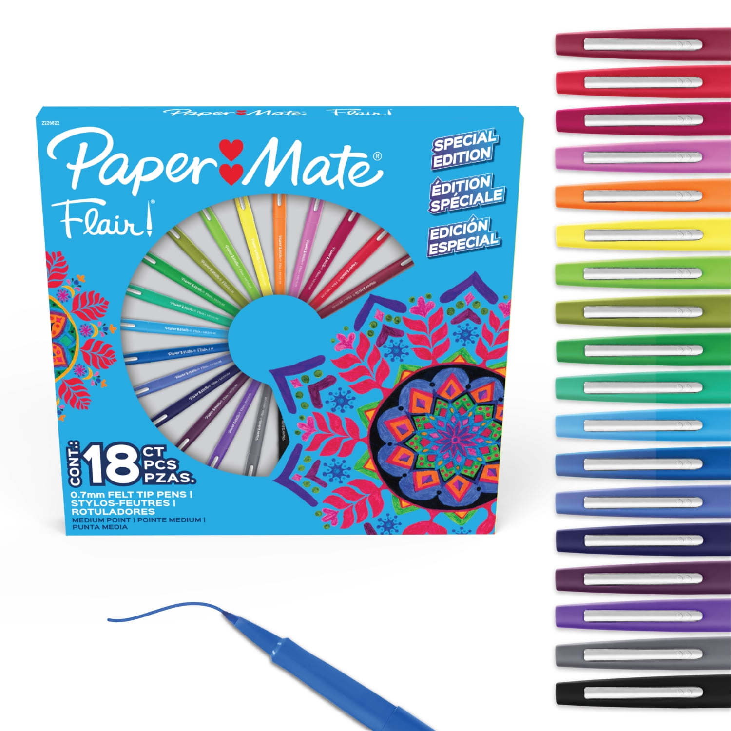 Walmart daily deals:  Paper Mate Flair Felt Tip Pens, Medium Point (0.7mm), Assorted Colors, 18 Count