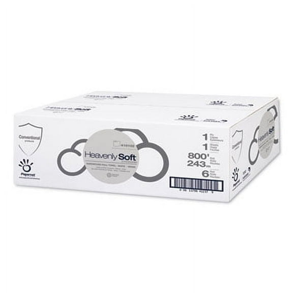 Papernet-1PK Heavenly Soft Hardwound Paper Towel, Standard, 7.8" x 800 ft, White, 6 Rolls/Carton