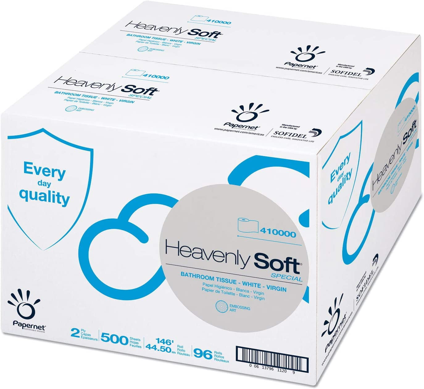 Papernet 410000 Heavenly Soft Toilet Tissue, 2-Ply, 3.5" x 146 ft, 500 Sheets/Roll, 96 RL/Carton