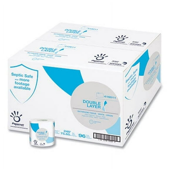 Papernet Double Layer Toilet Tissue, Septic Safe, 1-Ply, White, Virgin, 850 Sheets/Roll, 96 Rolls/Carton