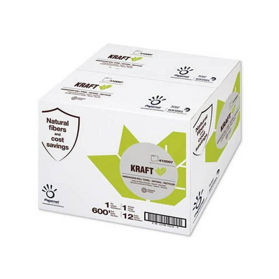 Papernet Heavenly Soft Hardwound Paper Towel Kraft, 7.8" x 600 ft, Brown, 12 Rolls/Carton