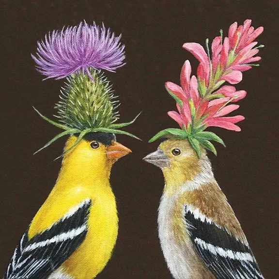 Paperproducts Design Luncheon Napkins, Goldfinch Couple, 6.5", 20 Count