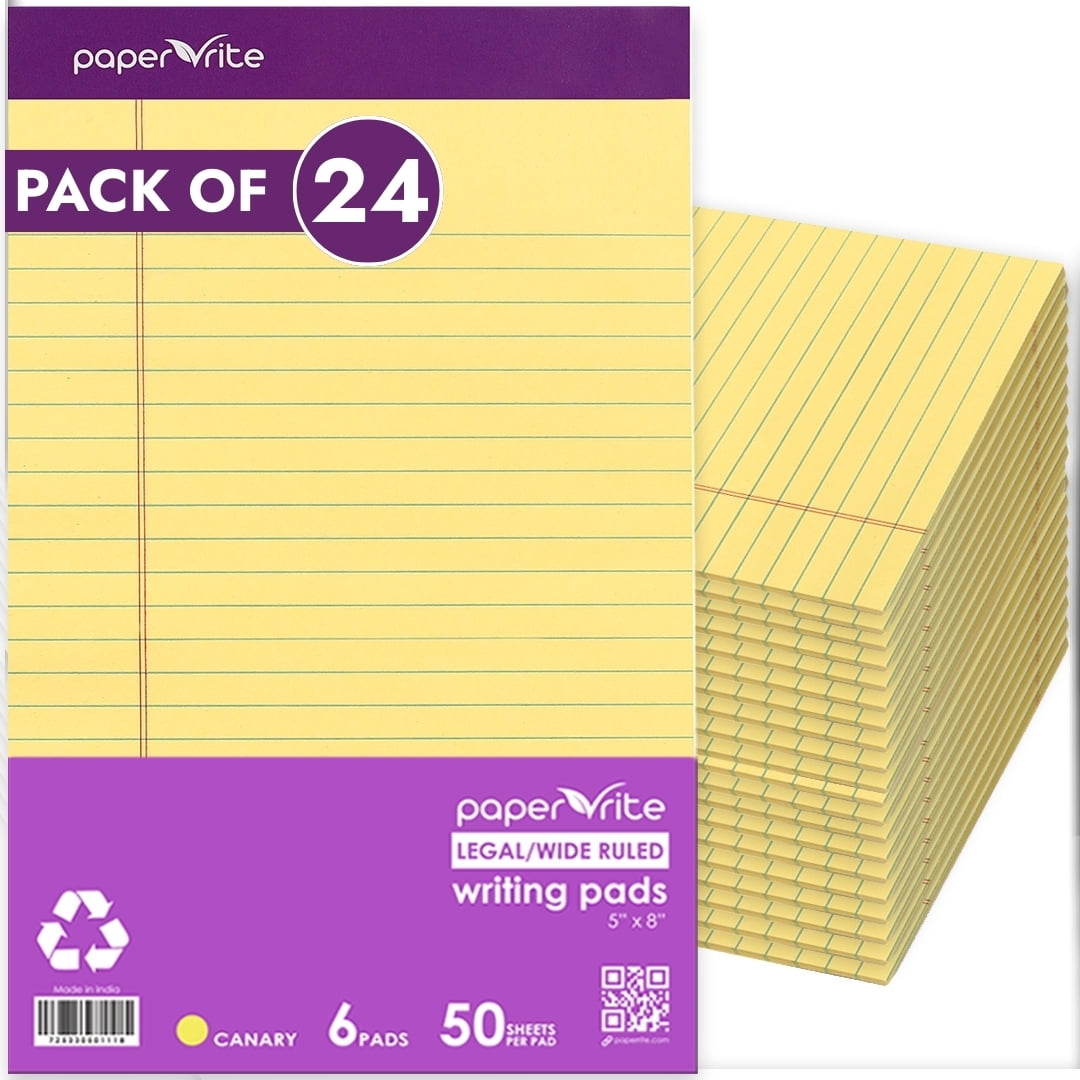 Paperrite Canary Yellow Writing Pads, 50 Sheets, 5 x 8 in, Premium Lined Paper (24)