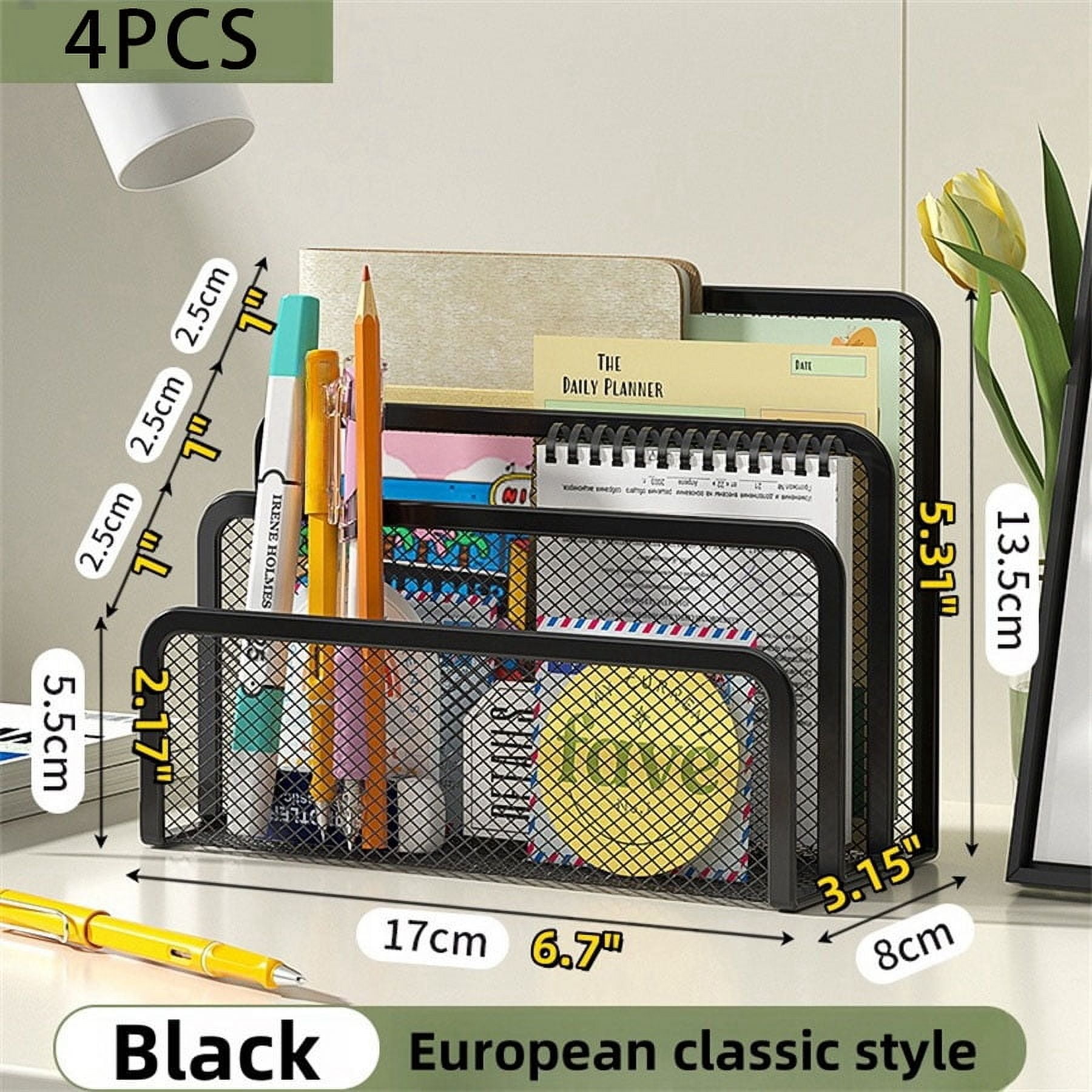 Papers Trays Notebook Stand Rack Desk 3-layer Black Metal Iron Mesh ...