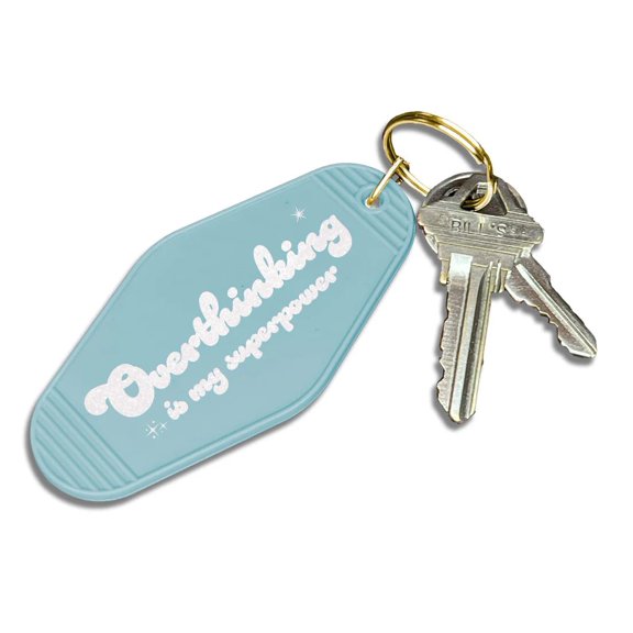 Papersalt Overthinking is My Superpower | Blue Retro Motel Keychain