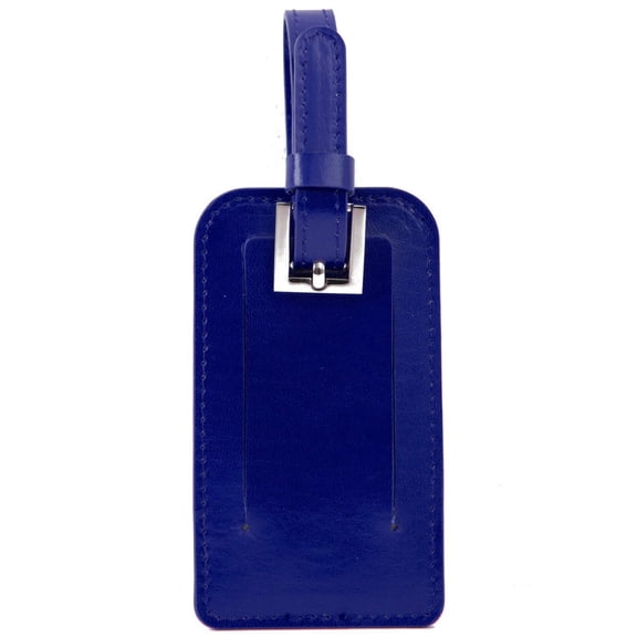 Paperthinks Eco-Friendly Recycled Leather Luggage Tag with Privacy Flap Blue, Gold Hardware