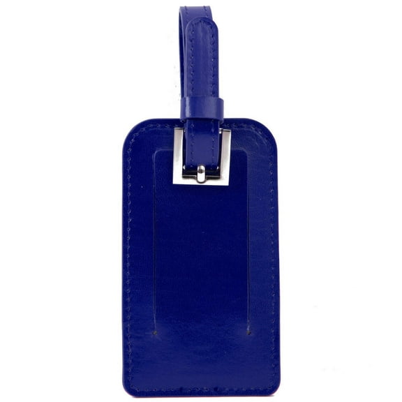 Paperthinks Eco-Friendly Recycled Leather Luggage Tag with Privacy Flap Blue, Gold Hardware