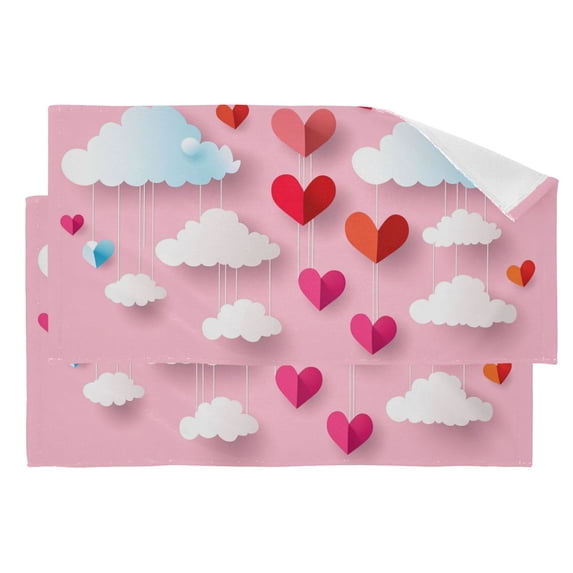 Papery Clouds and Hearts Valentine Hand Towel Absorbent Bath Towels for Bathroom Sports Gym 28" x 14" Set of 2