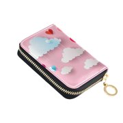 Papery Clouds and Hearts Valentine Womens Credit Card Holder PU Leather Zipper Wallet RFID Blocking