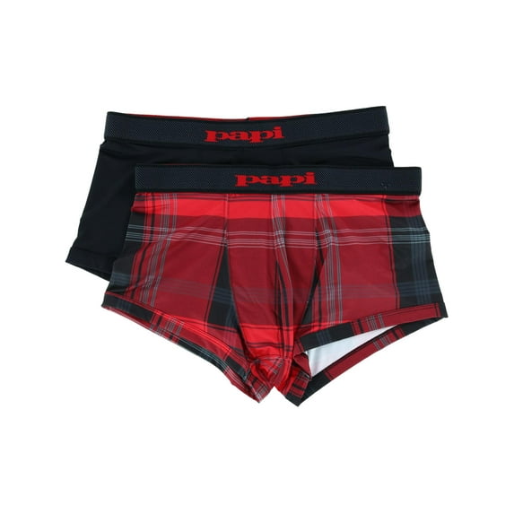 Papi Brazilian Cut Plaid and Solid Underwear Trunks (2 Pack) (Men)