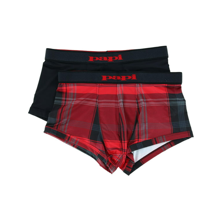Papi Brazilian Cut Plaid and Solid Underwear Trunks (2 Pack) (Men) 