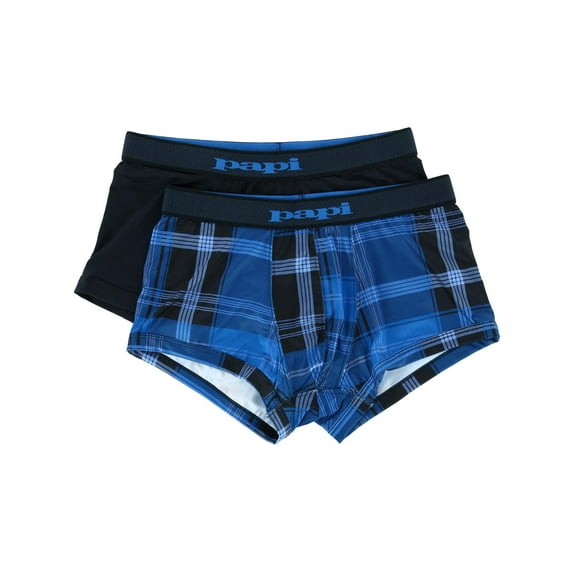 Papi Brazilian Cut Plaid and Solid Underwear Trunks (2 Pack) (Men)