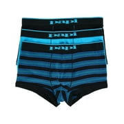 papi Stylish Brazilian Solid and Print Trunks 3-Pack of Mens Underwear, Black/Turquoise, Large