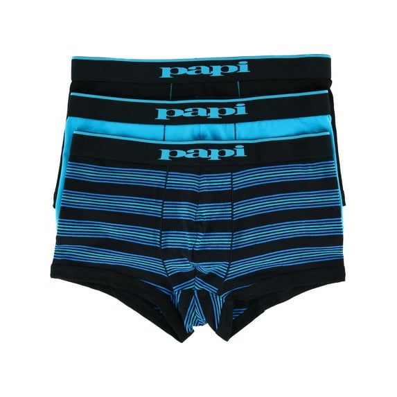 papi Stylish Brazilian Solid and Print Trunks 3-Pack of Men's Underwear, Black/Turquoise, Large