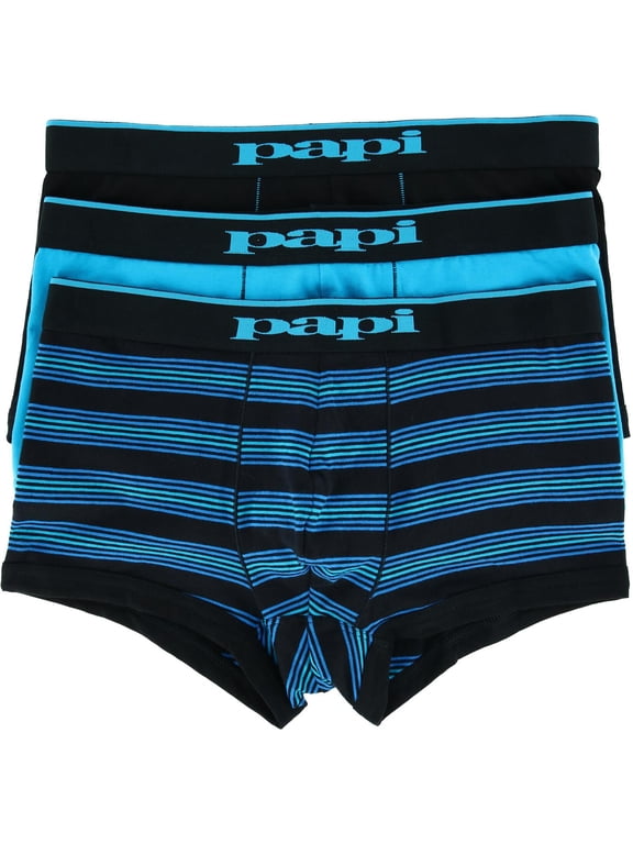 Stylish Brazilian Solid and Print Trunks 3-Pack of Men's Underwear, Black/Turquoise, Large