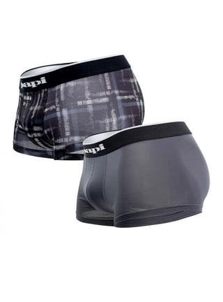 papi Men's Brazilian Cool Trunk Boxer Briefs Pack of 2 Comfort Fitting  Underwear, Stripe-Black/Grey, Medium