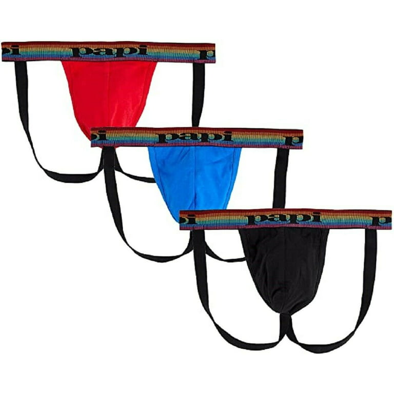 Papi Men's 3-Pack Jockstrap Underwear - UMPA036, Lychee/Prince Blue/Black  LPMB, Medium