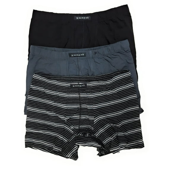 Papi Men's Cotton Stretch Boxer Brief - 3 Pack, Black Stripe/Grey/Black, S/28-30