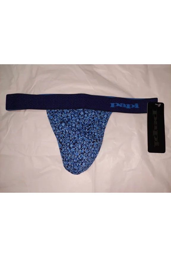 Papi Mens Underwear Thong, Color: Blue And Turquoise Leaf Pattern Size Large L