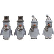 Papier Mache Penguins in Hats Figurine - Set of 4